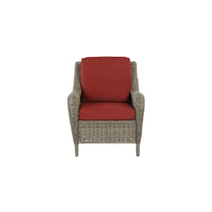 Cambridge Gray Wicker Outdoor Patio Lounge Chair with Sunbrella Henna Red Cushions