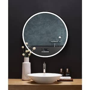 Cirque 30 in. W x 30 in. H Round LED Light Framed Anti-Fog and Bluetooth Wall Mounted Bathroom Vanity Mirror in Black