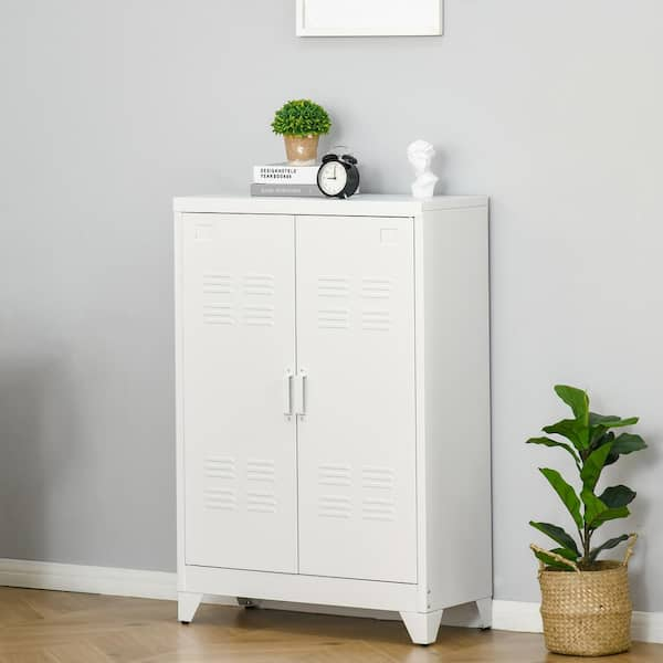 HOMCOM Industrial White Steel Cabinet with Adjustable Shelves