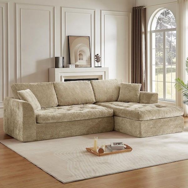 Spruce & Spring Gavio 109 in. Khaki Fabric Boneless L-Shaped Sofa 