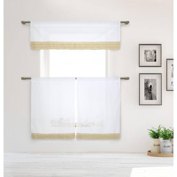 Duck River White-Taupe Solid Rod Pocket Room Darkening Curtain - 15 in. W x 58 in. L (Set of 3)