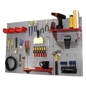 32 in. x 48 in. Metal Pegboard Standard Tool Storage Kit with Gray Pegboard and Red Peg Accessories