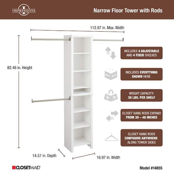 ClosetMaid - Impressions Basic 48 in. W - 112 in. W White Wood Closet System