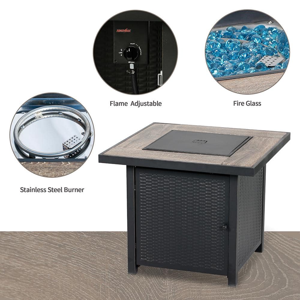 30-Inch Black Steel Gas Fire Pit Table