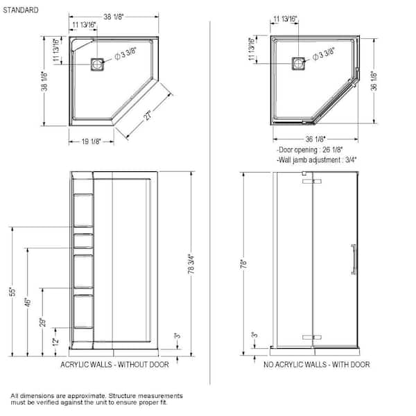 MAAX Hana 38 in. x 38 in. x 75 in. Frameless Neo-Angle Pivot MAAX Hana 38 in. x 38 in. x 75 in. Frameless Neo-Angle Pivot