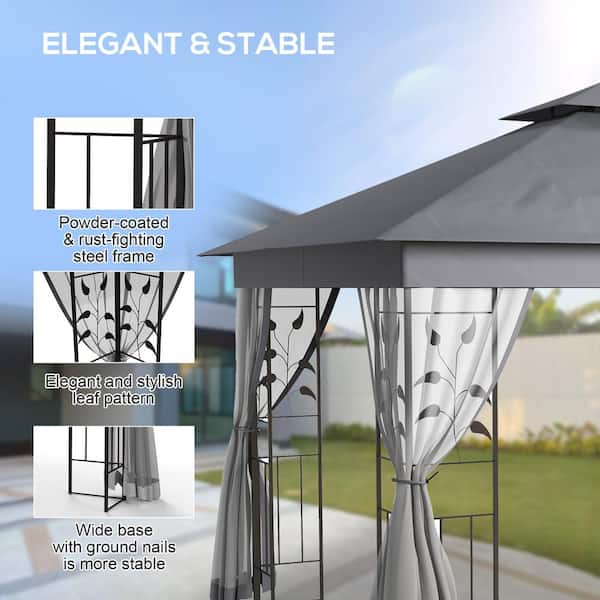 Outsunny 10 ft. x 11.5 ft. Gray Double Roof Outdoor Gazebo