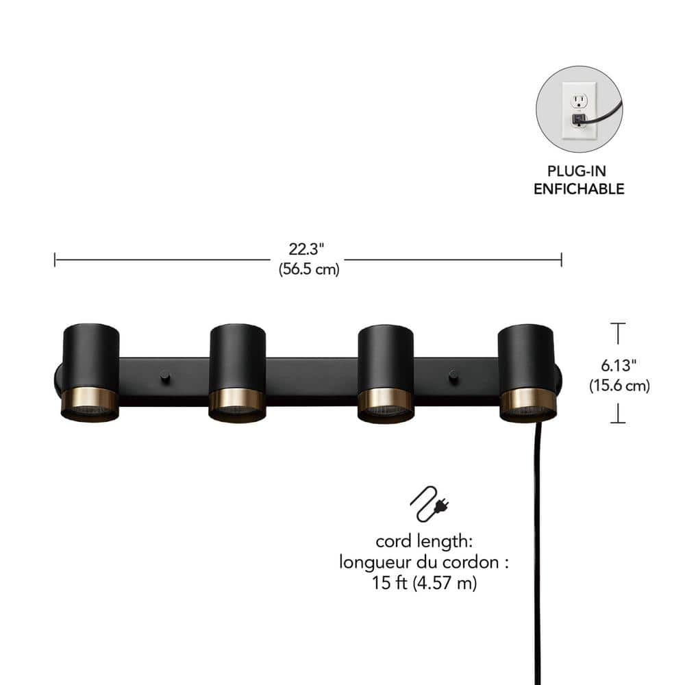Matte Black 22'' 4-Light Plug-In Track Lighting Kit