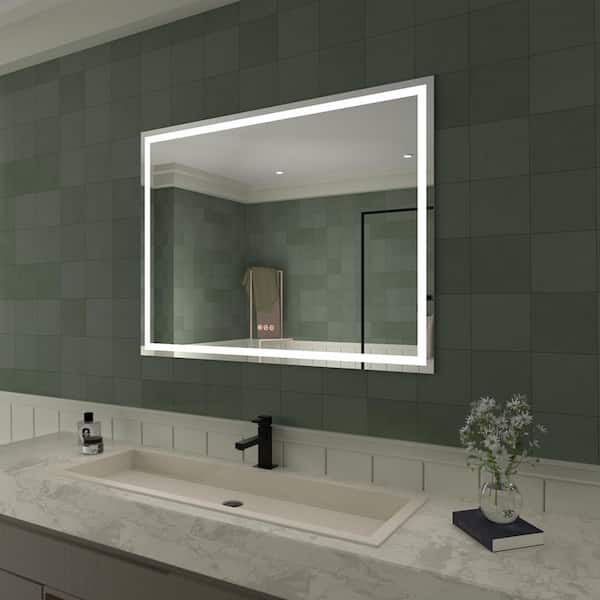 Vela 48 in. W x 36 in. H Rectangular Frameless LED Light Anti-Fog Wall Bathroom Vanity Mirror in Polished Crystal