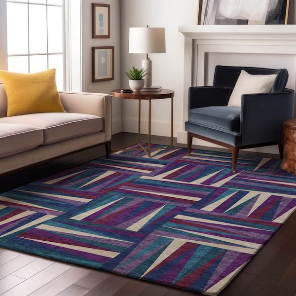 Mayfield Premium Machine Washable Abstract AMF1012 Purple 9 ft. x 12 ft. Area Rug