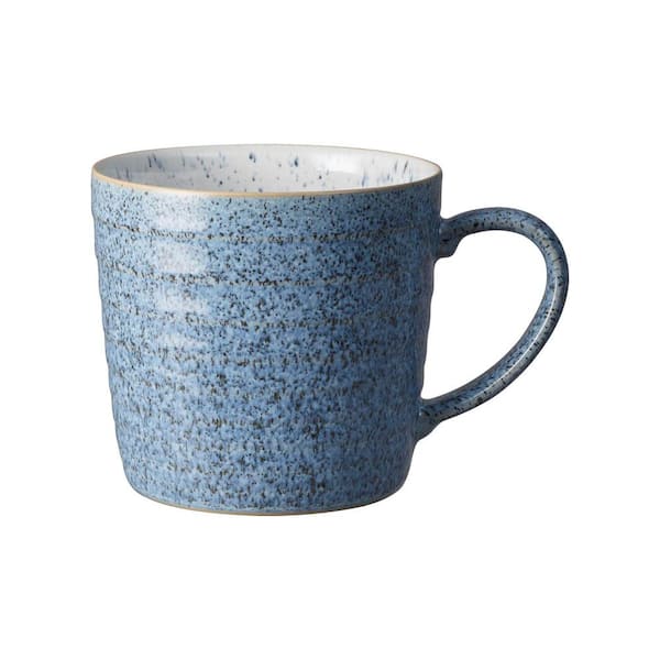 Blue Latte Coffee Mug Tea Cup Ribbed Stoneware 10 Oz, Set Of 2