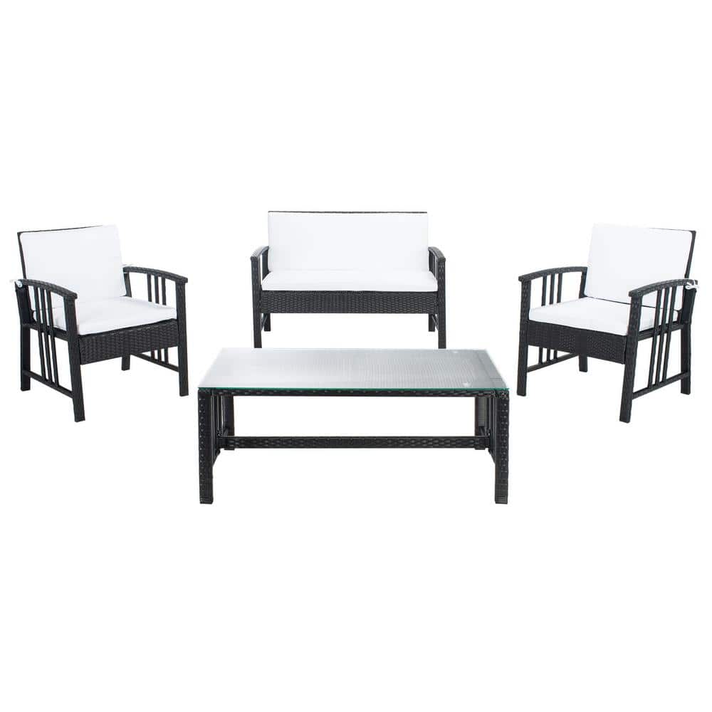 Reslor Black Wicker 4-Piece Outdoor Living Set with White Cushions