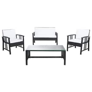 Reslor Black 4-Piece Wicker Patio Conversation Set with White Cushions