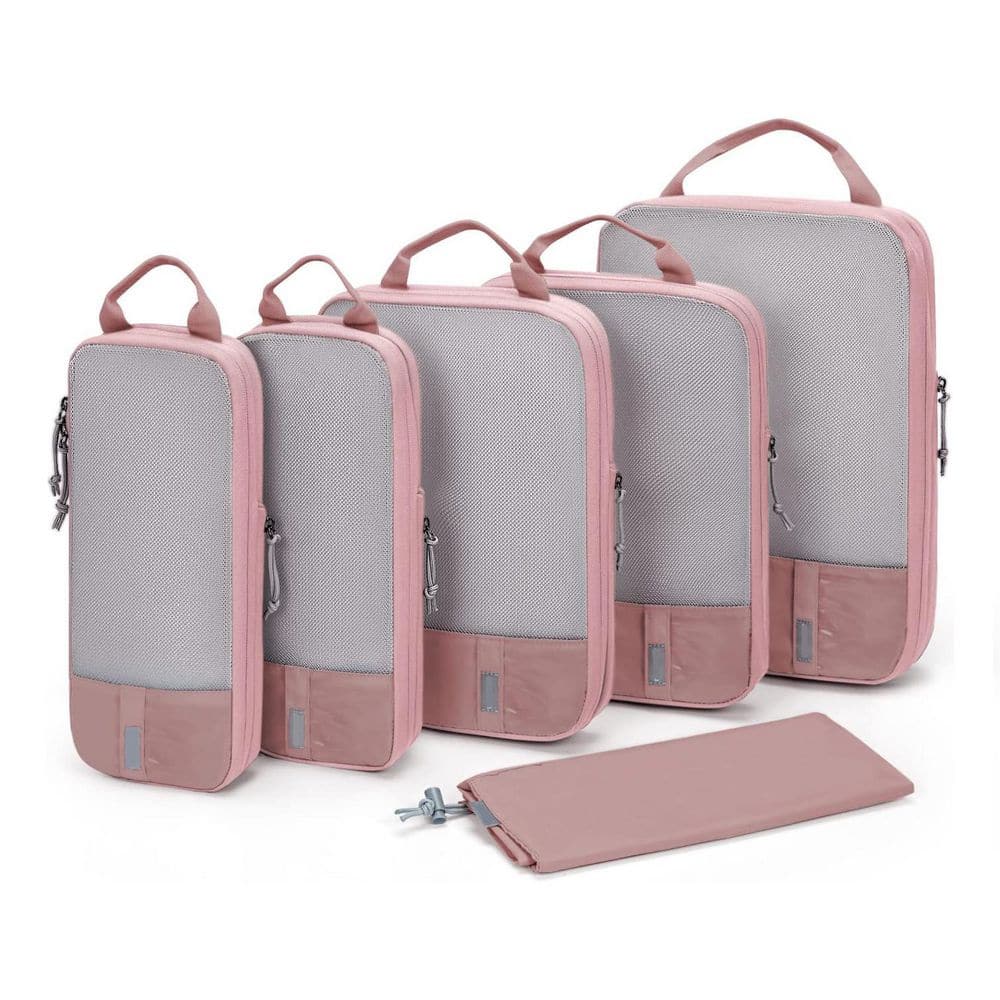 Gray +Rose Pink 6 PCS Compression Packing Cubes Travel Luggage Organizer Lightweight Durable Space Saver for Suitcases price history on PriceWatchPro