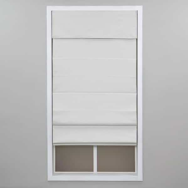 Perfect Lift Window Treatment White Cordless Blackout Energy-Efficient Cotton Roman Shade 24 in. W x 72 in. L