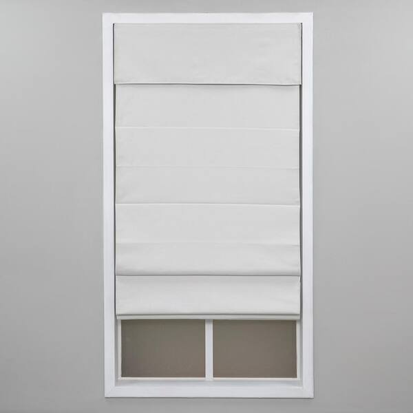 Perfect Lift Window Treatment White Cordless Blackout Energy-Efficient Cotton Roman Shade 37 in. W x 72 in. L