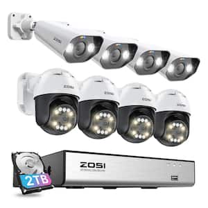 4K 8-Channel 2TB POE NVR Security Camera System with 8-Wired 5MP 360 PTZ Outdoor Audio Cameras, 24/7 Surveillance