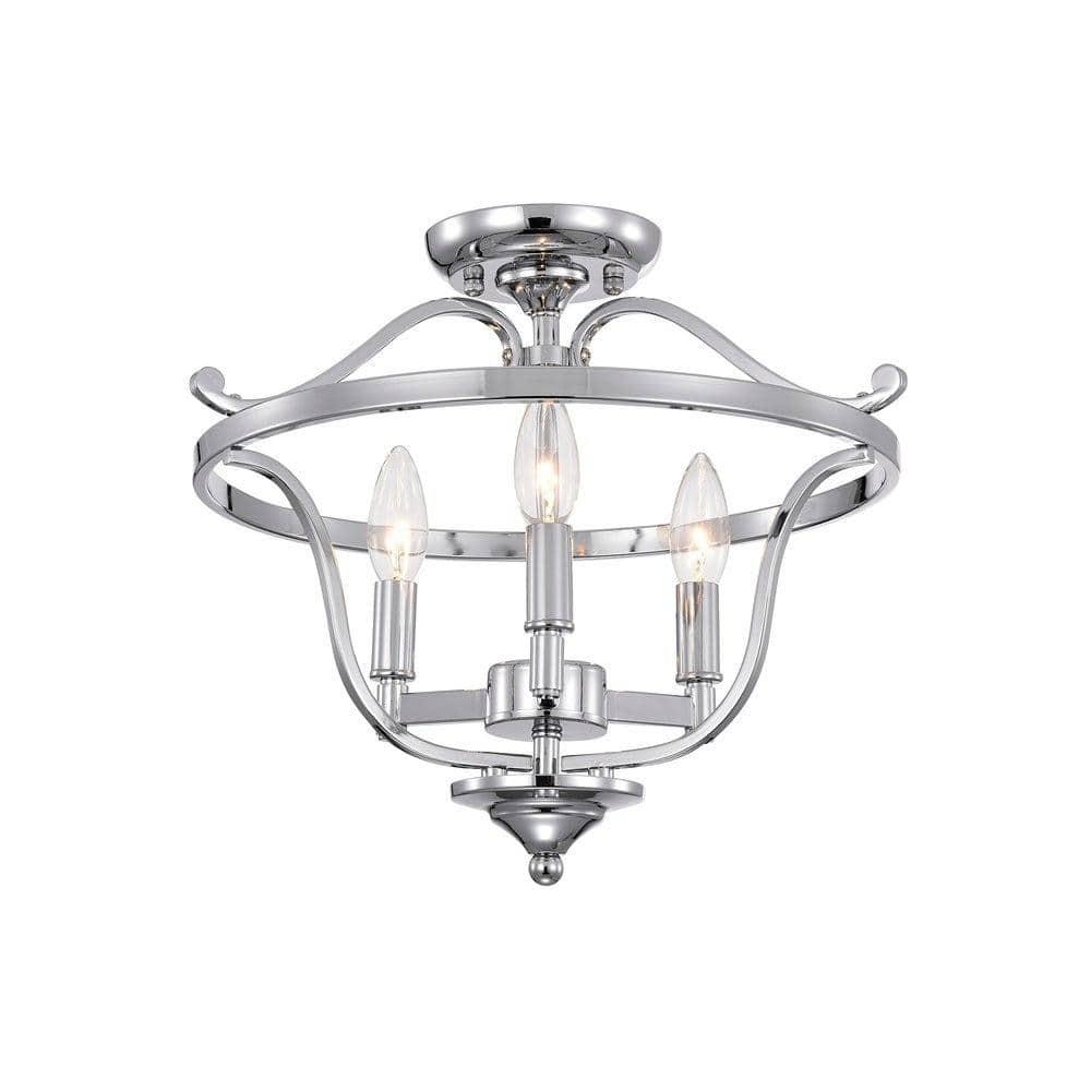 Karl 15 in. 3-Light Indoor Chrome Semi-Flush Mount Ceiling Light with Light Kit price history on PriceWatchPro