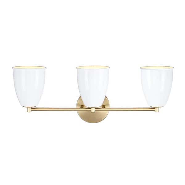 Designers Fountain - Biba 24 in. 3-Light Brushed Gold Modern Vanity Light with Ice Mist Metal Shades