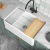 Vomlor Fireclay Workstation Kitchen Sink 30 in. White Farmhouse Sink Apron Front Single Bowl Farm Sink with Cutting Board Grid VKS#30W20-1