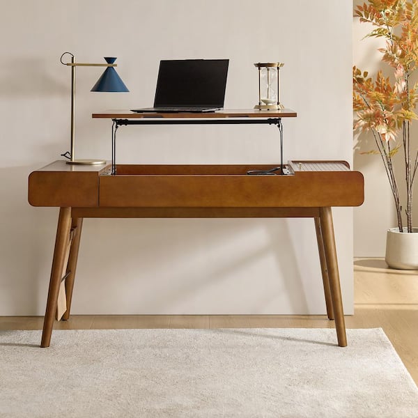 JAYDEN CREATION Reue 60 in. Rectangular Acorn Wood Desk with