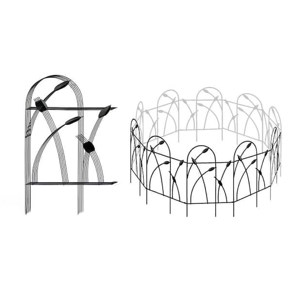Metal Decorative 19.5 in. Wrought Iron Garden Fence Border No Dig Rustproof Landscape Fencing for Yard Black 10 Panels