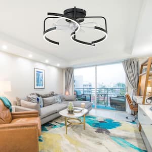 Eva 20 in. Indoor Cyberpunk Modern Black 6-DIY Shape Dimmable Smart Ceiling Fan with Lights 6-Speed Ceiling Fan w/Remote