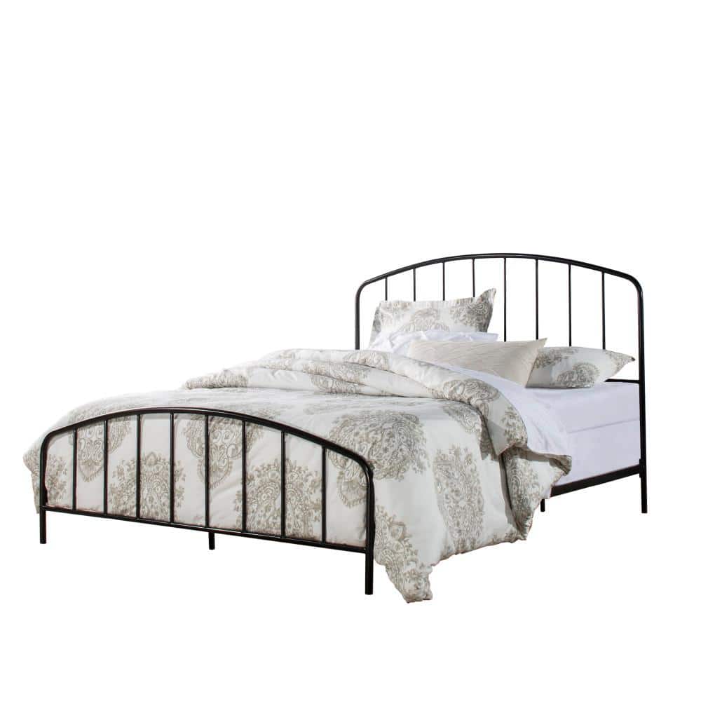 Sleek Satin Black Queen Metal Bed with Arched Spindle Headboard
