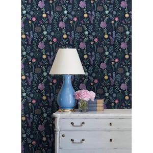 Disney Encanto Navy Embroidery Floral Peel and Stick Wallpaper