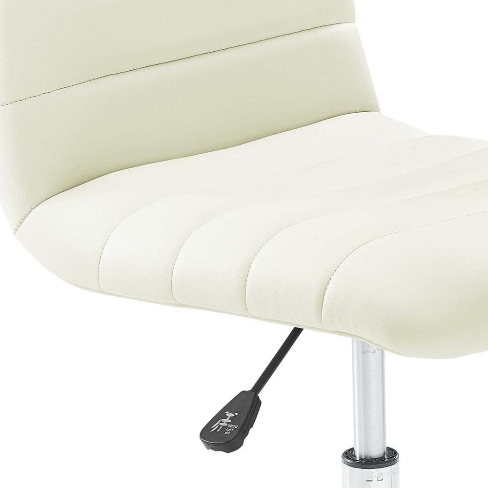 Cream Channel Tufted Armless Swivel Office Chair with Metal Base