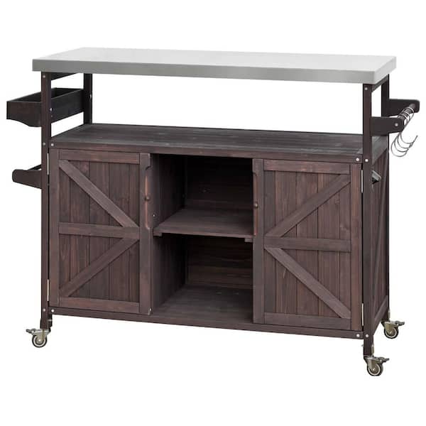 Brown Fir Wood Outdoor Serving Bars with Internal Storage Rack
