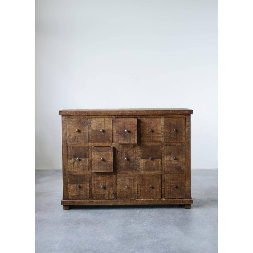 Storied Home Natural Wood Stain Mango Wood Storage with 15