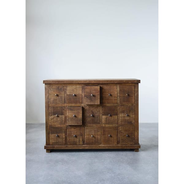 Storied Home Natural Wood Stain Mango Wood Storage Cabinet with 15-Drawers