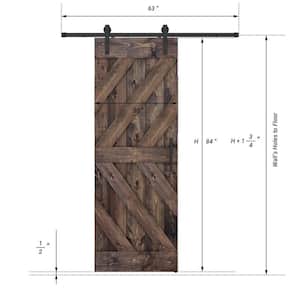 Triple KL Series 30 in. x 84 in. Fully Set Up Dark Brown Finished Pine Wood Sliding Barn Door With Hardware Kit