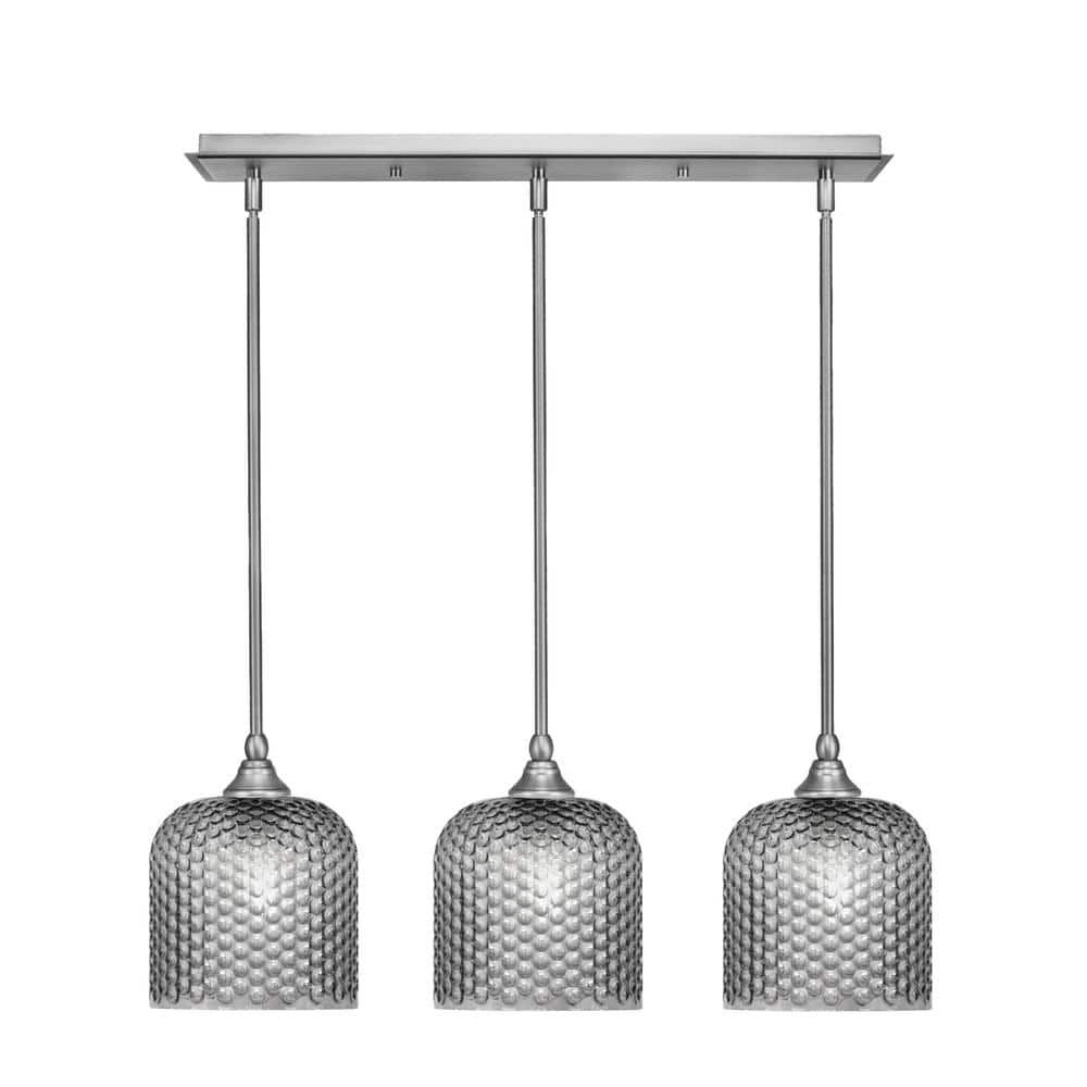 Livingston 100-Watt 3-Light Nickel Shaded Pendant Light with 7 Smoke Gla