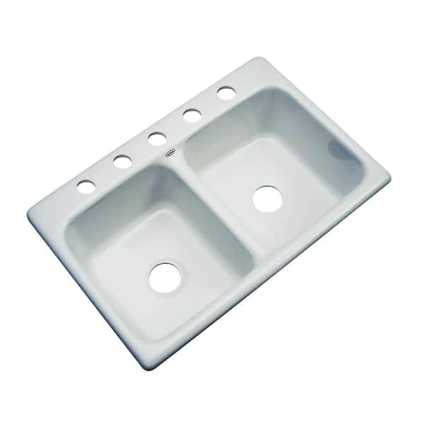 Thermocast Newport Drop-In Acrylic 33 in. 5-Hole Double Bowl Kitchen Sink in Sterling Silver