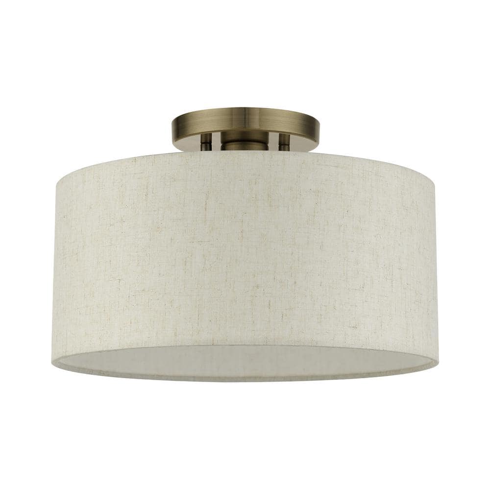 Elegant Antique Brass Drum LED Semi-Flush Mount Light, 13"W
