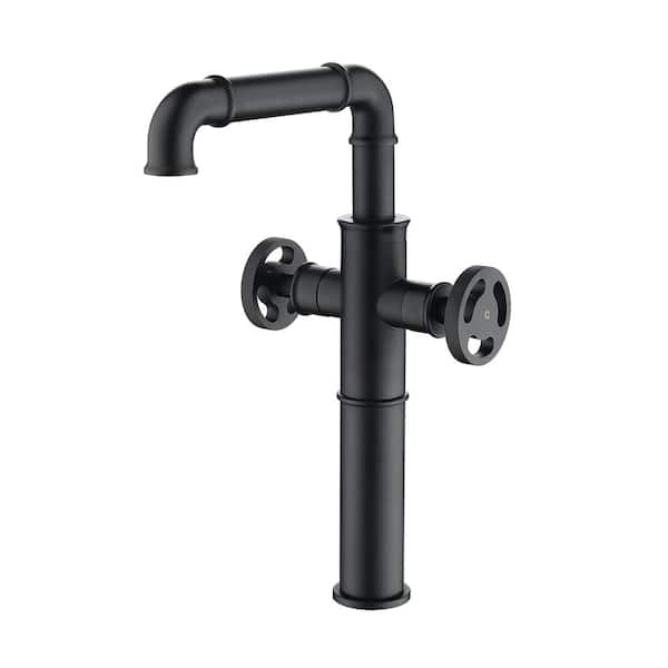 FLG Double Handle Bathroom Vessel Sink Faucet Single Hole Modern Brass High Tall Faucets in Matte Black