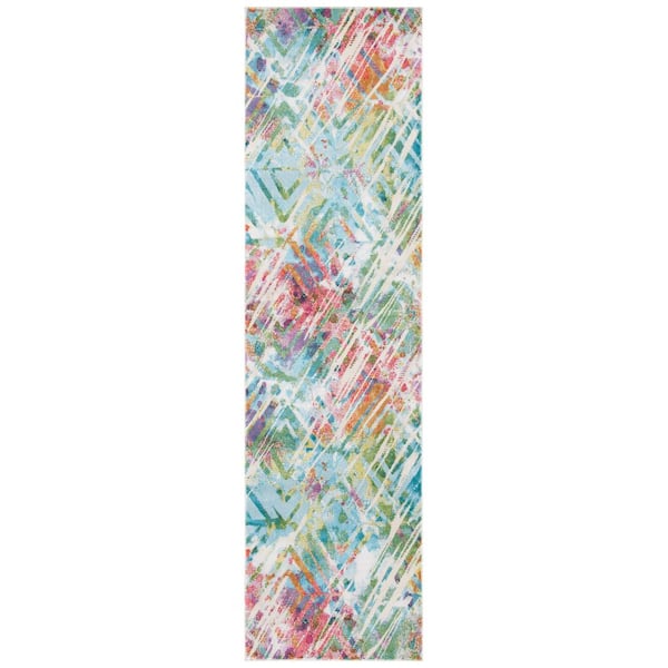 Lillian 2 ft. x 8 ft. Ivory/Light Blue Abstract Leaves Runner Rug