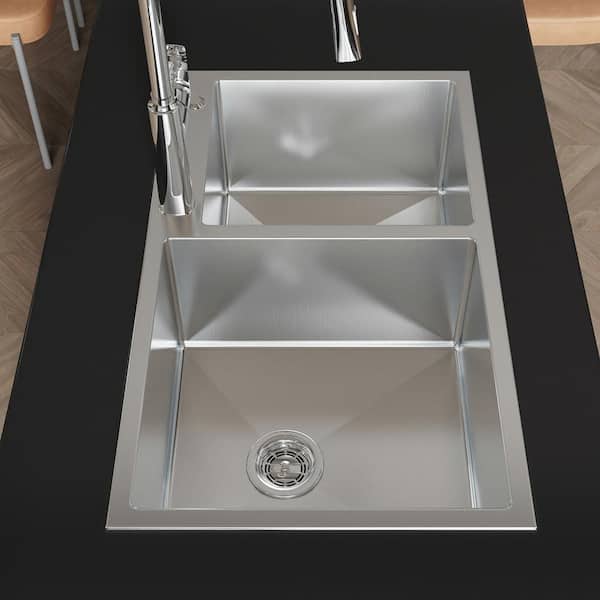 32 in. Undermount Double Bowl Nano Gray Stainless Steel Kitchen Sink (Sink Only)