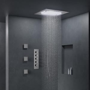 AuroraCascade LED Shower System 15-Spray Ceiling Mount 20 in. Fixed 3 Jets Handheld 2.5 GPM in Brushed Nickel
