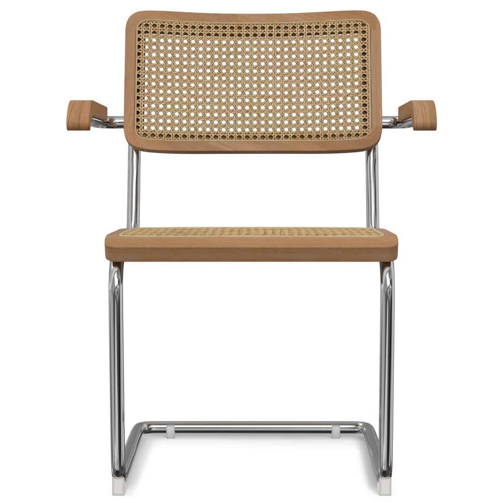 Natural Brown Rattan and Cane Arm Chair with Chrome Legs