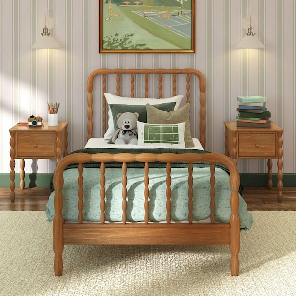 Max & Lily Jenny Lind Pecan Twin Platform Bed with Solid Wood