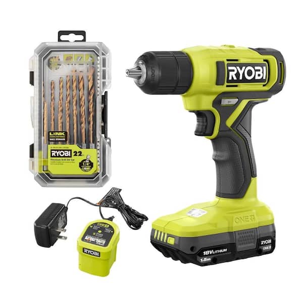 ONE+ 18V Cordless 3/8 in. Drill/Driver Kit with 1.5 Ah Battery, Charger, and Titanium Drill Bit Set (22-Piece)