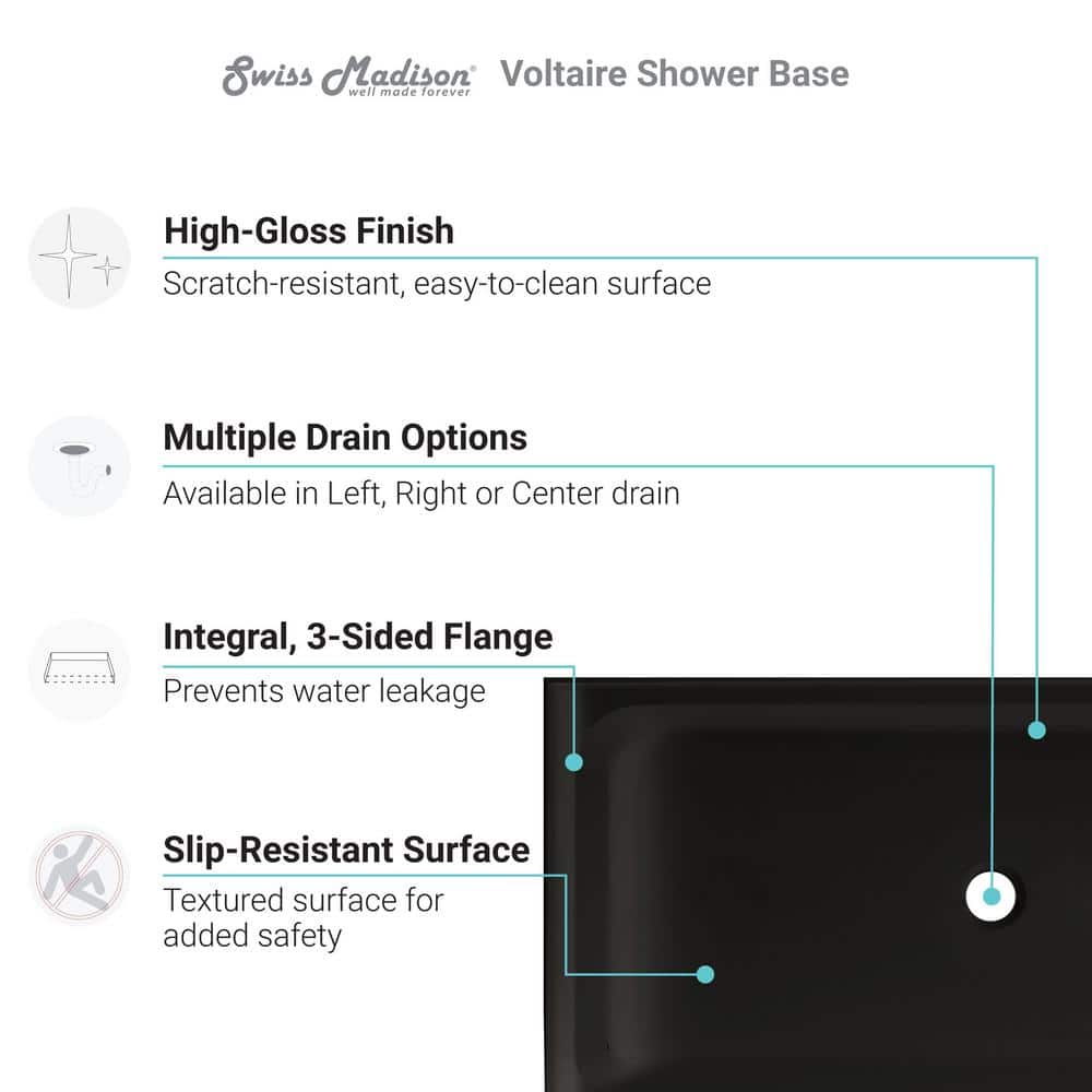 Voltaire 60" Black Acrylic Single-Threshold Shower Base