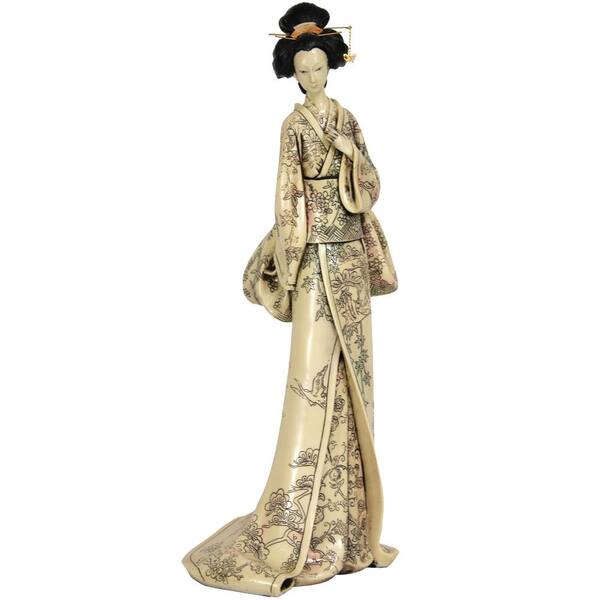 Oriental Furniture Oriental Furniture 18 in. Geisha Figurine with Flower Vine Kimono Decorative Statue