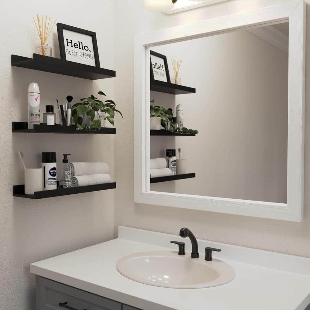 Set of 6 Black MDF Floating Wall Shelves with Ledge