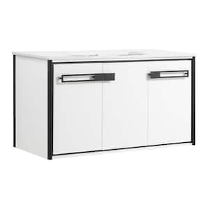 Oakville 42 in. W x 18 in. D x 23.25 in. H Wall Mounted Bathroom Vanity in Matte White with White Ceramic Sink Top