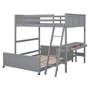 Gray Full Over Full Bunk Bed with Desk