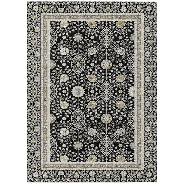 Chantille Machine Washable Indoor/Outdoor Abstract ACN3047 Black 8 ft. x 10 ft. Area Rug