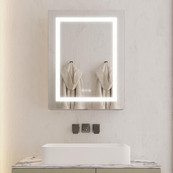 Zeus & Ruta 20 in. W x 28 in. H Rectangular Aluminum Frameless LED Lighted Medicine Cabinet with Mirror